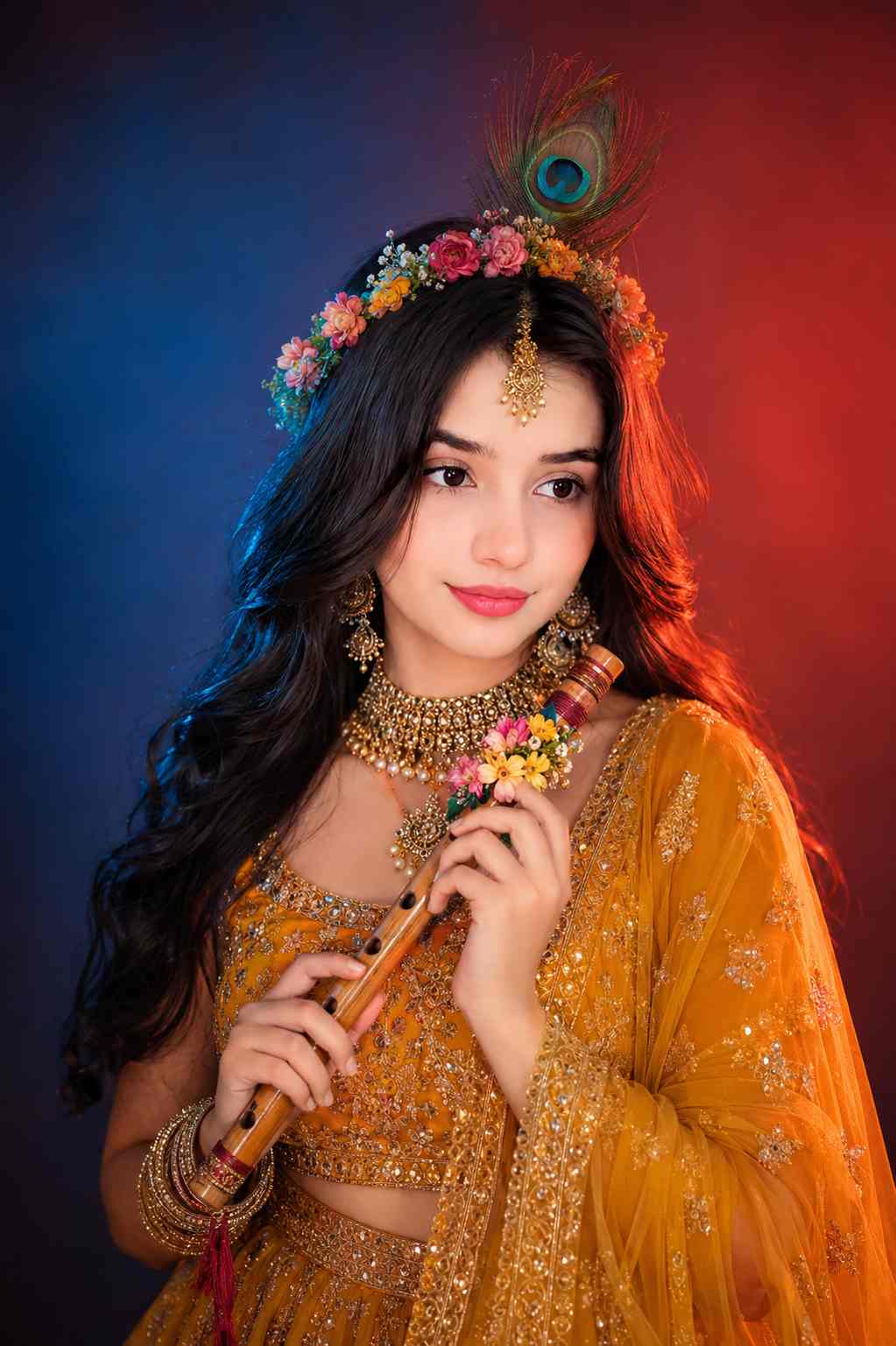 Ultra Realistic Radha Inspired Portrait with Flute